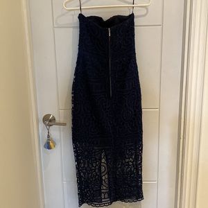 Nicholas navy blue lace strapless dress